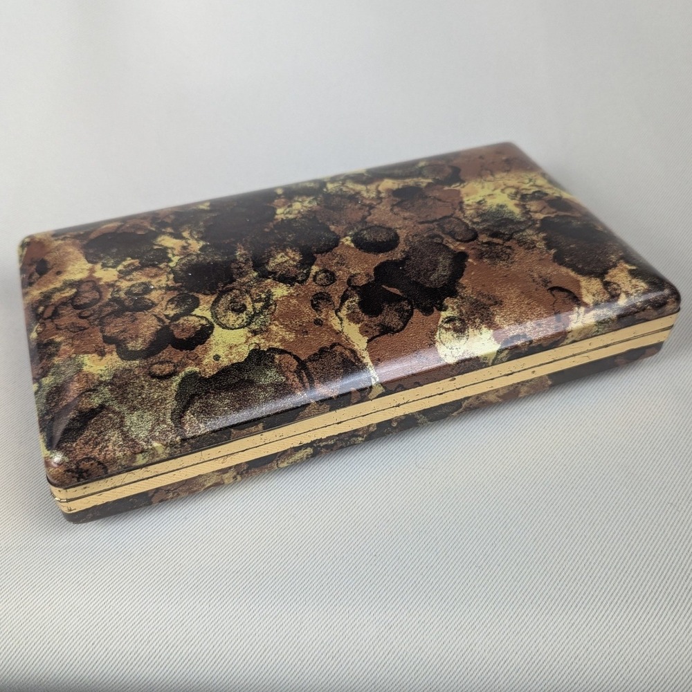 Vtg 60s Mele Earring Travel Case Mod Mid Century Abstract Tortoise Jewelry Box